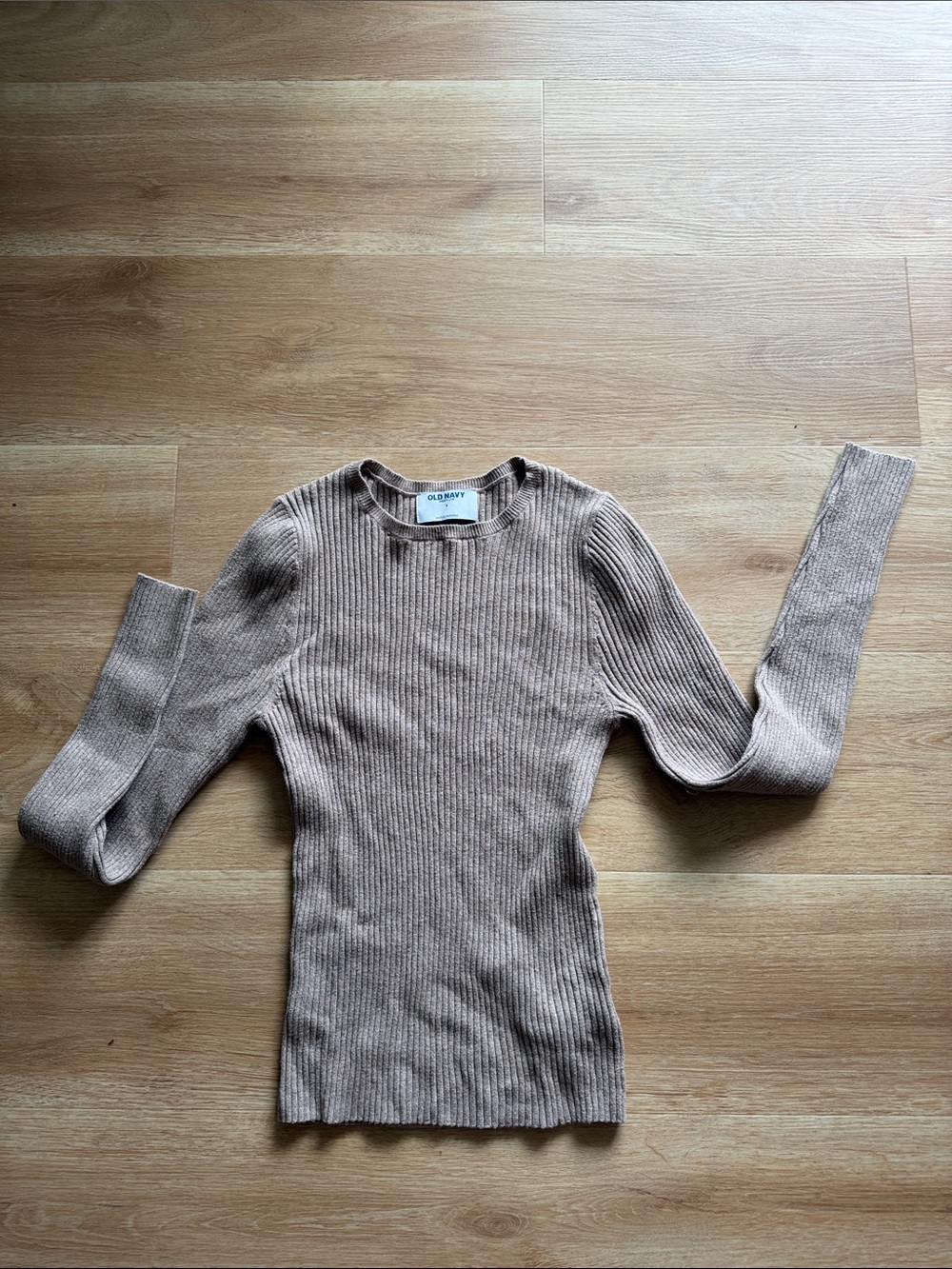 Old Navy Taupe Ribbed Long-Sleeve Sweater